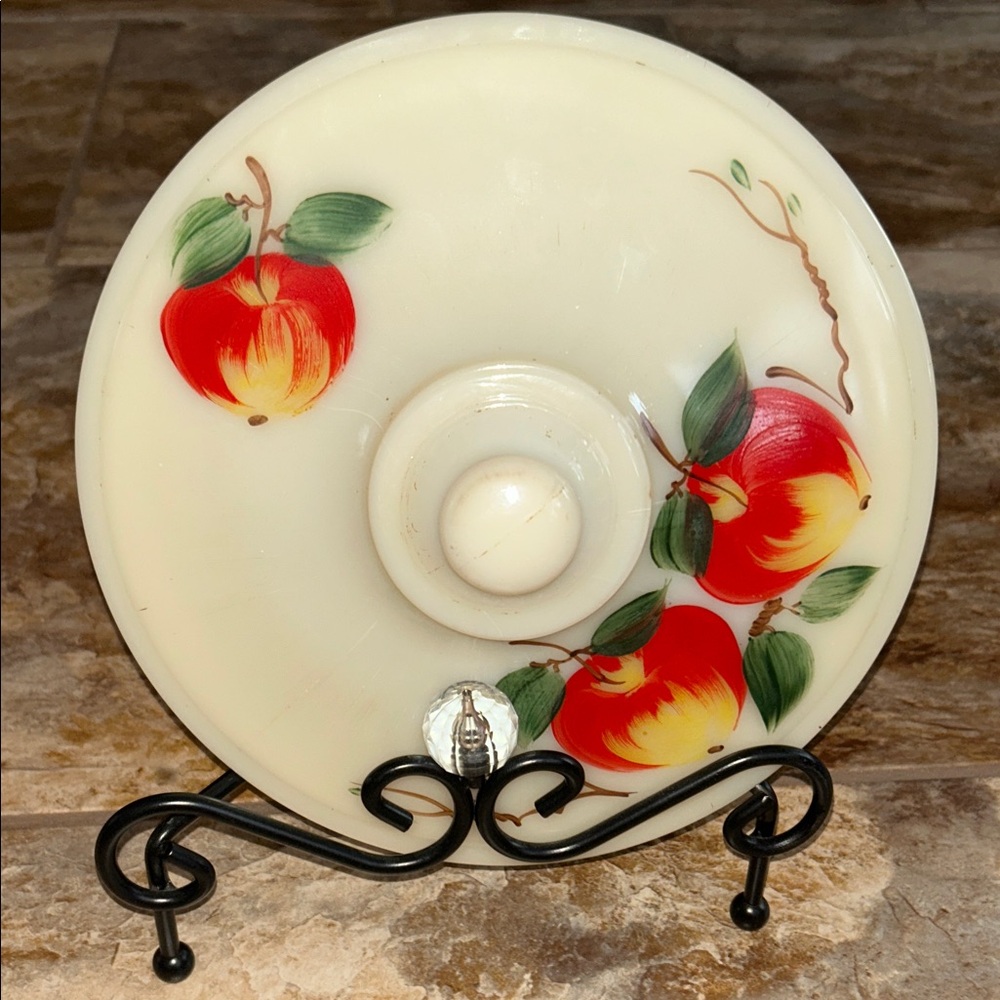 Vintage Fire King Ivory Apple Glass Lid 8 3/4 Inches For Casserole Dish